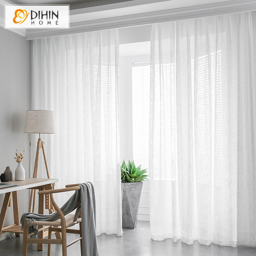 DIHINHOME Home Textile Sheer Curtain DIHIN HOME Japanese Style White Color Sheer Curtain, Grommet Window Curtain for Living Room ,52x63-inch,1 Panelriped