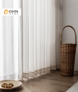DIHINHOME Home Textile Sheer Curtain DIHIN HOME Japanese Thickened Cotton Linen Jacquard White Color,Grommet Window Sheer Curtain for Living Room ,52x63-inch,1 Panel
