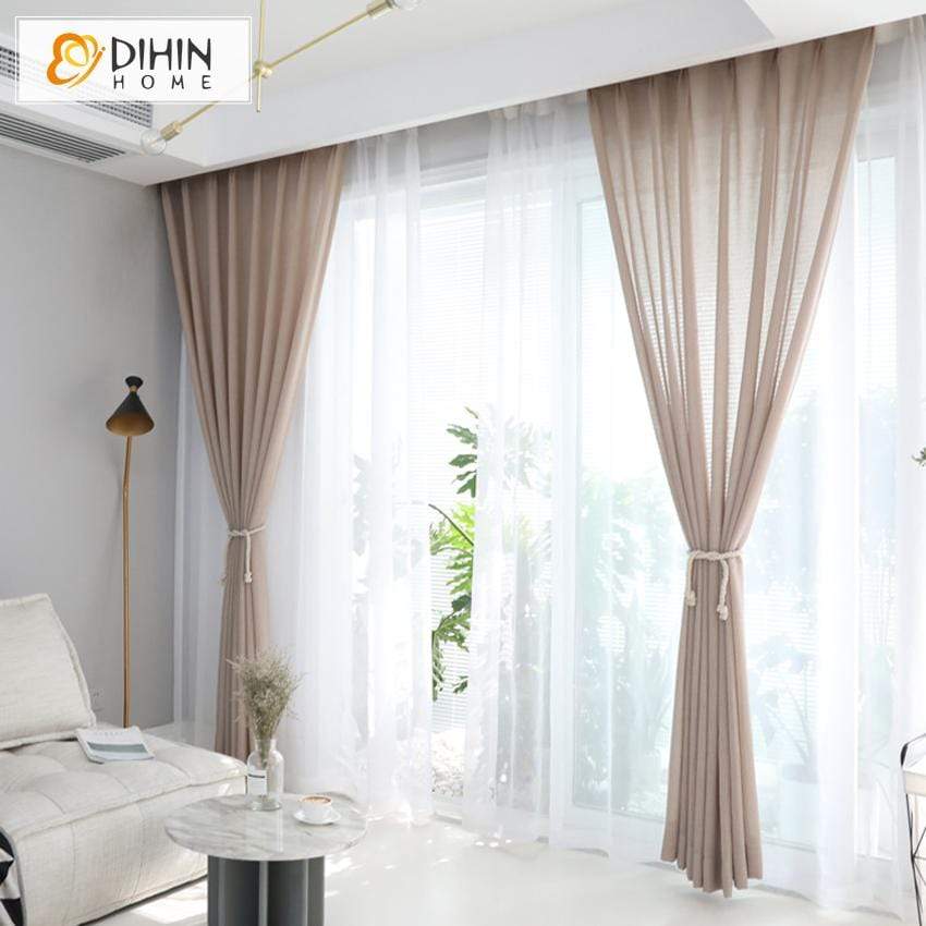 DIHINHOME Home Textile Sheer Curtain DIHIN HOME Light Coffee Printed Sheer Curtain,Blackout Grommet Window Curtain for Living Room ,52x63-inch,1 Panel