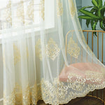 DIHINHOME Home Textile Sheer Curtain DIHIN HOME Luxury European Emboridered,Sheer Curtain, Grommet Window Curtain for Living Room ,52x63-inch,1 Panel