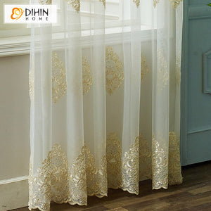 DIHINHOME Home Textile Sheer Curtain DIHIN HOME Luxury European Emboridered,Sheer Curtain, Grommet Window Curtain for Living Room ,52x63-inch,1 Panel