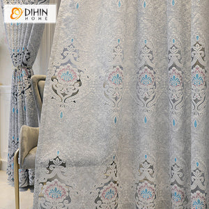DIHINHOME Home Textile Sheer Curtain DIHIN HOME Luxury Light Grey Color Embroidered Sheer Curtain,Grommet Window Curtain for Living Room ,52x63-inch,1 Panel