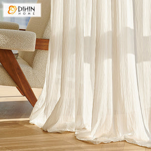 DIHINHOME Home Textile Sheer Curtain DIHIN HOME Luxury Waves Pattern White Color,Grommet Window Sheer Curtain for Living Room ,52x63-inch,1 Panel
