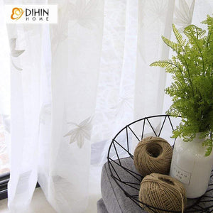 DIHINHOME Home Textile Sheer Curtain DIHIN HOME Maple Leaves Embroidered Sheer Curtain,Blackout Grommet Window Curtain for Living Room ,52x63-inch,1 Panel