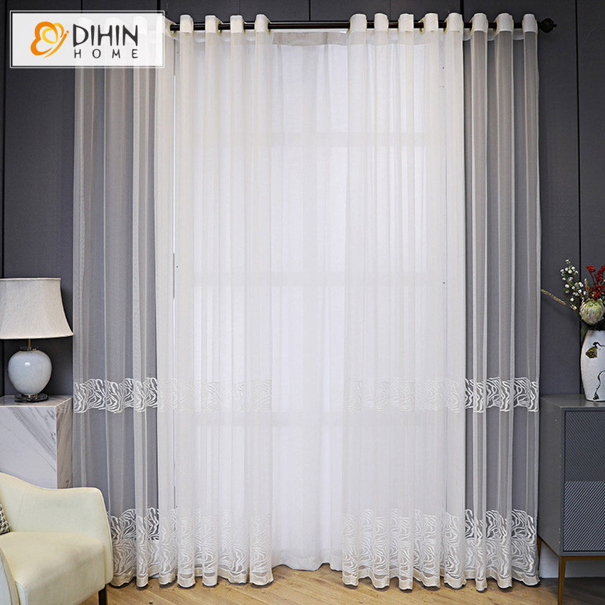 DIHINHOME Home Textile Sheer Curtain DIHIN HOME Modern Abstract Geometric Sheer Curtain, Grommet Window Curtain for Living Room ,52x63-inch,1 Panel