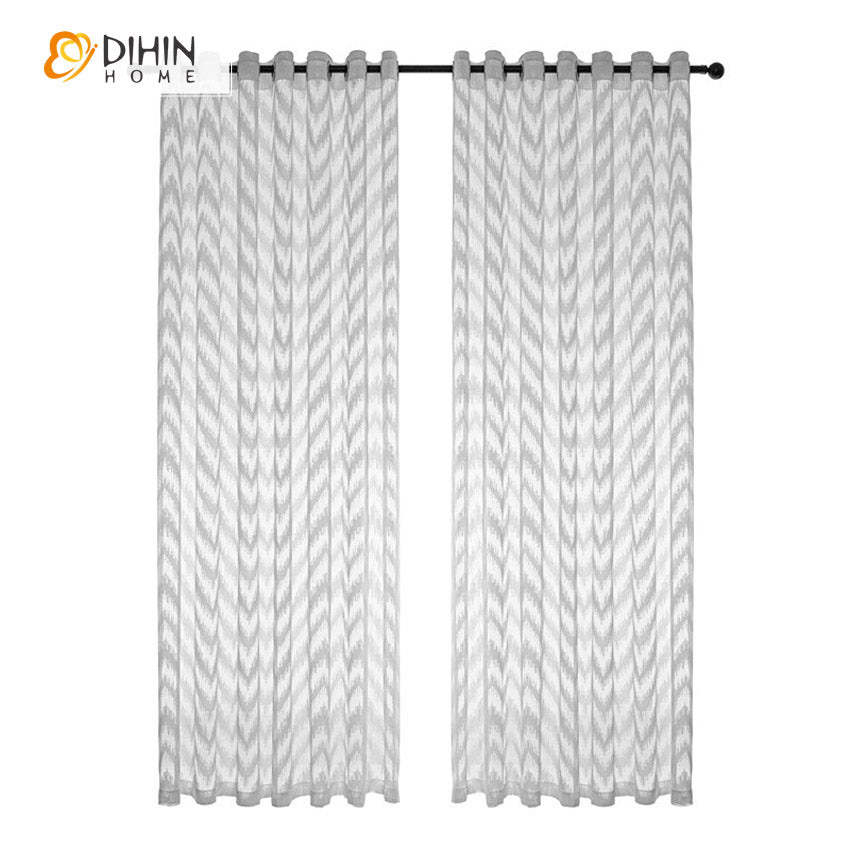 DIHINHOME Home Textile Sheer Curtain DIHIN HOME Modern Abstract Lines Striped Sheer Curtains,Grommet Window Curtain for Living Room ,52x63-inch,1 Panel