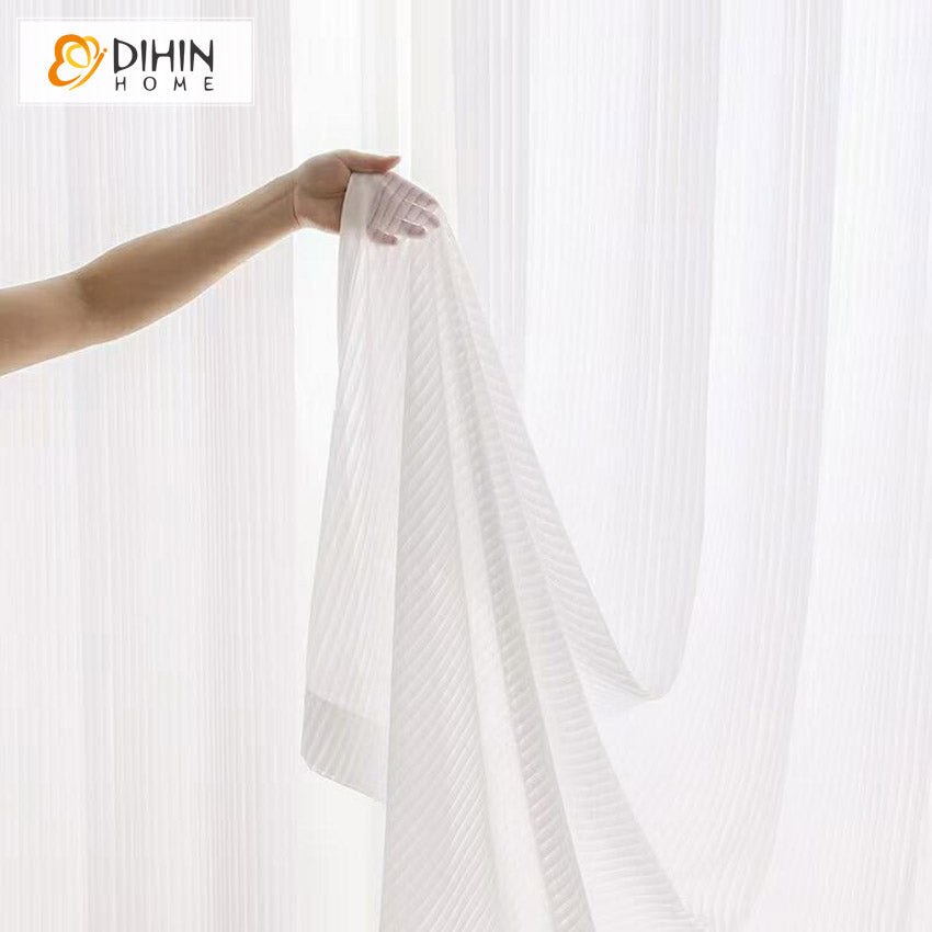 DIHINHOME Home Textile Sheer Curtain DIHIN HOME Modern Abstract White Striped Sheer Curtains,Grommet Window Curtain for Living Room ,52x63-inch,1 Panel