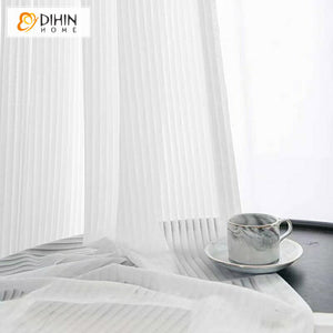 DIHIN HOME Modern Abstract White Striped Sheer Curtains,Grommet Window Curtain for Living Room ,52x63-inch,1 Panel