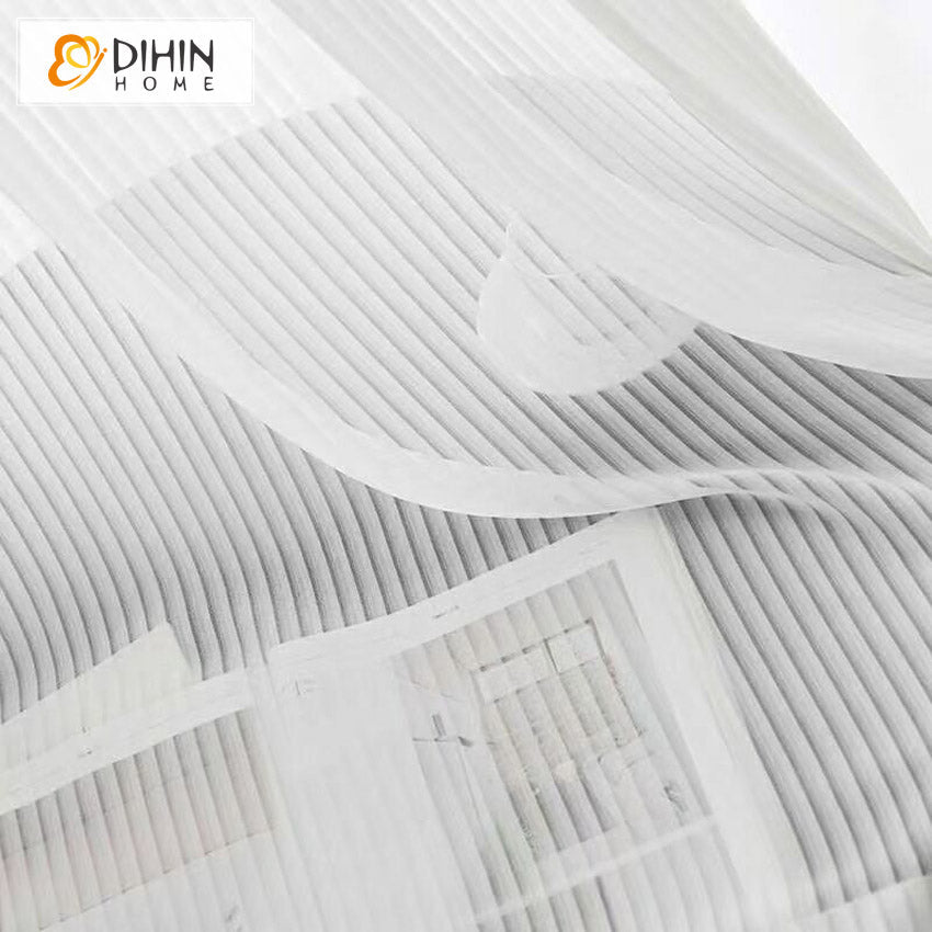 DIHINHOME Home Textile Sheer Curtain DIHIN HOME Modern Abstract White Striped Sheer Curtains,Grommet Window Curtain for Living Room ,52x63-inch,1 Panel