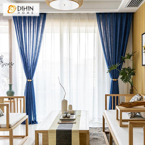 DIHINHOME Home Textile Sheer Curtain DIHIN HOME Modern Blue Day Curtain ,Sheer Curtain, Grommet Window Curtain for Living Room ,52x63-inch,1 Panel