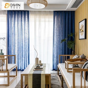 DIHINHOME Home Textile Sheer Curtain DIHIN HOME Modern Blue Day Curtain ,Sheer Curtain, Grommet Window Curtain for Living Room ,52x63-inch,1 Panel