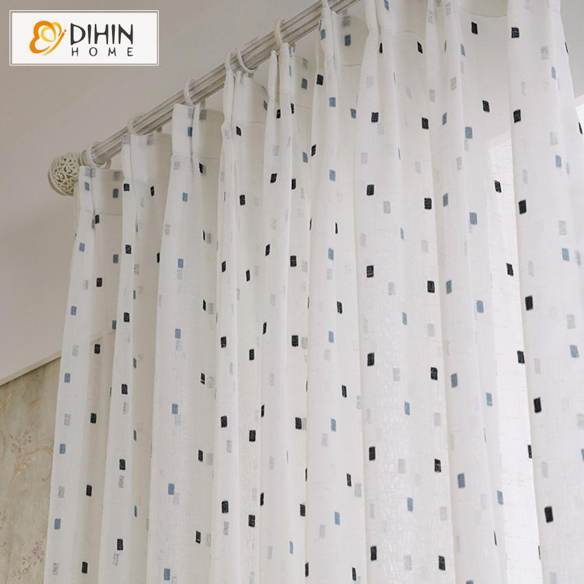 DIHIN HOME Modern Blue Dots Embroidered,Sheer Curtain, Grommet Window Curtain for Living Room ,52x63-inch,1 Panel