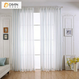 DIHIN HOME Modern Blue Striped Tulle ,Sheer Curtain, Grommet Window Curtain for Living Room ,52x63-inch,1 Panel