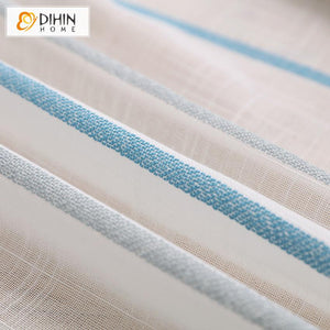 DIHIN HOME Modern Blue Striped Tulle ,Sheer Curtain, Grommet Window Curtain for Living Room ,52x63-inch,1 Panel