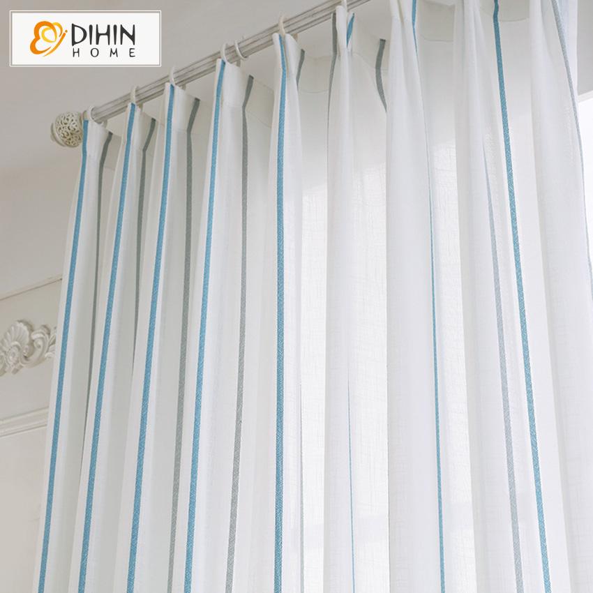 DIHIN HOME Modern Blue Striped Tulle ,Sheer Curtain, Grommet Window Curtain for Living Room ,52x63-inch,1 Panel