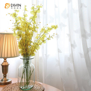 DIHINHOME Home Textile Sheer Curtain DIHIN HOME Modern Butterfly Embroidered White Color,Sheer Curtain, Grommet Window Curtain for Living Room ,52x63-inch,1 Panel