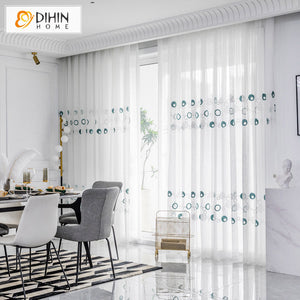 DIHINHOME Home Textile Sheer Curtain DIHIN HOME Modern Cirlces Embroidered,Grommet Window Sheer Curtain for Living Room ,52x63-inch,1 Panel