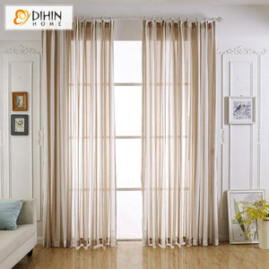 DIHIN HOME Modern Coffee Striped Tulle ,Sheer Curtain, Grommet Window Curtain for Living Room ,52x63-inch,1 Panel