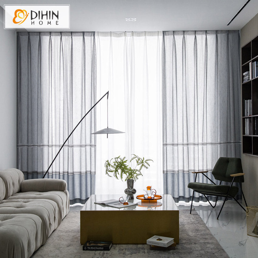 DIHINHOME Home Textile Sheer Curtain DIHIN HOME Modern Cotton Linen Light Grey Sheer Curtain,Grommet Window Curtain for Living Room,52x63-inch,1 Panel