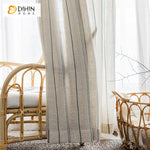 DIHINHOME Home Textile Sheer Curtain DIHIN HOME Modern Cotton Linen Striped,Sheer Curtain,Grommet Window Curtain for Living Room ,52x63-inch,1 Panel