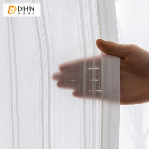 DIHINHOME Home Textile Sheer Curtain DIHIN HOME Modern Cotton Linen White Striped Sheer Curtain,Grommet Window Curtain for Living Room ,52x63-inch,1 Panel
