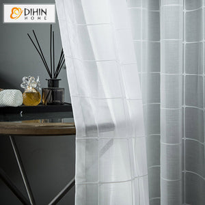 DIHINHOME Home Textile Sheer Curtain DIHIN HOME Modern Cotton Linen White Striped Sheer Curtain,Grommet Window Curtain for Living Room,52x63-inch,1 Panel