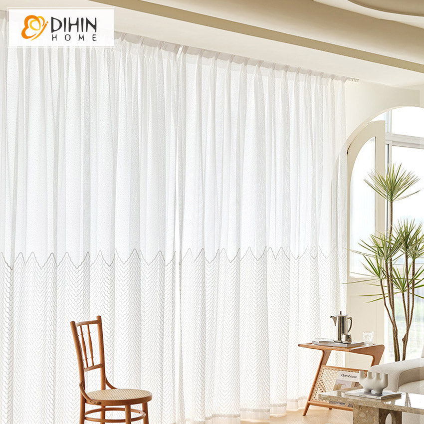 DIHINHOME Home Textile Sheer Curtain DIHIN HOME Modern Embroidered Sheer Curtains,Grommet Window Curtain for Living Room ,52x63-inch,1 Panel