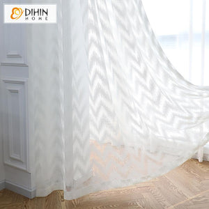 DIHINHOME Home Textile Sheer Curtain DIHIN HOME Modern Fashion Waves Sheer Curtain, Grommet Window Curtain for Living Room ,52x63-inch,1 Panel Roman Shades Window Curtains Curtains Window Blinds Curtains Drapes