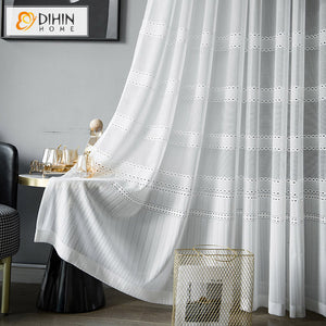 DIHIN HOME Modern Fashion White Embroidered Sheer Curtain,Grommet Window Curtain for Living Room,52x63-inch,1 Panel