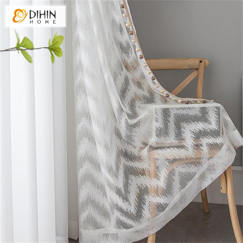 DIHINHOME Home Textile Sheer Curtain DIHIN HOME Modern Fashion White Waves Pattern,Sheer Curtain,Grommet Window Curtain for Living Room ,52x63-inch,1 Panel
