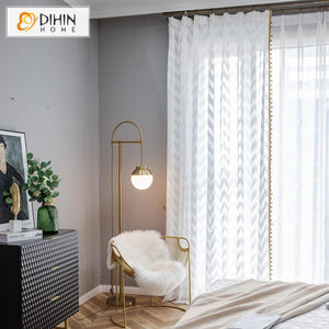 DIHINHOME Home Textile Sheer Curtain DIHIN HOME Modern Fashion White Waves Pattern,Sheer Curtain,Grommet Window Curtain for Living Room ,52x63-inch,1 Panel