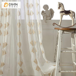 DIHIN HOME Modern Geometry Leaves Cotton Lineng Sheer Curtain,Grommet Window Curtain for Living Room ,52x63-inch,1 Panel