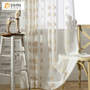 DIHIN HOME Modern Geometry Leaves Cotton Lineng Sheer Curtain,Grommet Window Curtain for Living Room ,52x63-inch,1 Panel