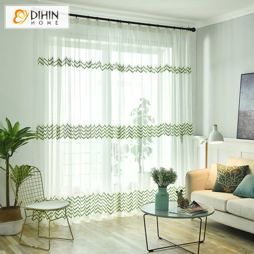 DIHINHOME Home Textile Sheer Curtain DIHIN HOME Modern Green Cotton Linen,Sheer Curtain,Grommet Window Curtain for Living Room ,52x63-inch,1 Panel