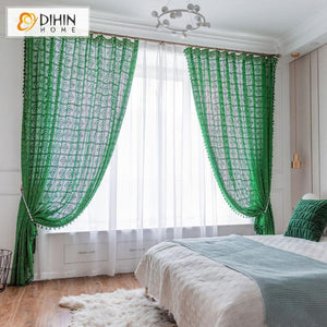 DIHIN HOME Modern Green Sheer Curtain, Grommet Window Curtain for Living Room ,52x63-inch,1 Panel