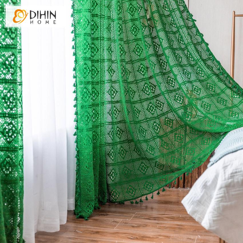 DIHINHOME Home Textile Sheer Curtain DIHIN HOME Modern Green Sheer Curtain, Grommet Window Curtain for Living Room ,52x63-inch,1 Panel Roman Shades Window Curtains Curtains Window Blinds Curtains Drapes