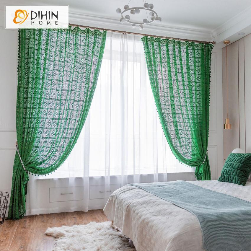 DIHINHOME Home Textile Sheer Curtain DIHIN HOME Modern Green Sheer Curtain, Grommet Window Curtain for Living Room ,52x63-inch,1 Panel Roman Shades Window Curtains Curtains Window Blinds Curtains Drapes