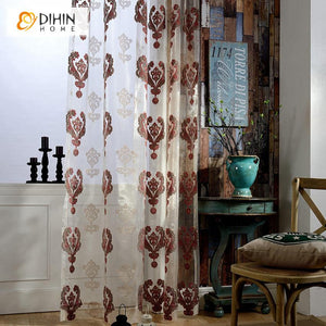 DIHIN HOME Modern High-grade Geometry Jacquard Sheer Curtain,Grommet Window Curtain for Living Room ,52x63-inch,1 Panel