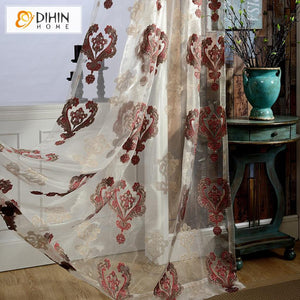 DIHIN HOME Modern High-grade Geometry Jacquard Sheer Curtain,Grommet Window Curtain for Living Room ,52x63-inch,1 Panel