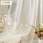 DIHIN HOME Modern High-grade Three-dimensional Embroidery Cotton Linen Sheer Curtain,Grommet Window Curtain for Living Room ,52x63-inch,1 Panel