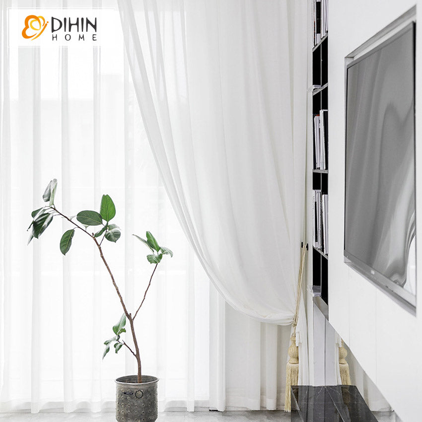 DIHINHOME Home Textile Sheer Curtain DIHIN HOME Modern High Precision White Color,Sheer Curtain, Grommet Window Curtain for Living Room ,52x63-inch,1 Panel