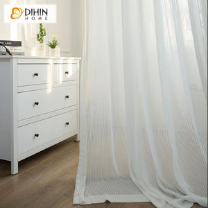 DIHIN HOME Modern High Quality White Striped Sheer Curtain, Grommet Window Curtain for Living Room ,52x63-inch,1 Panel