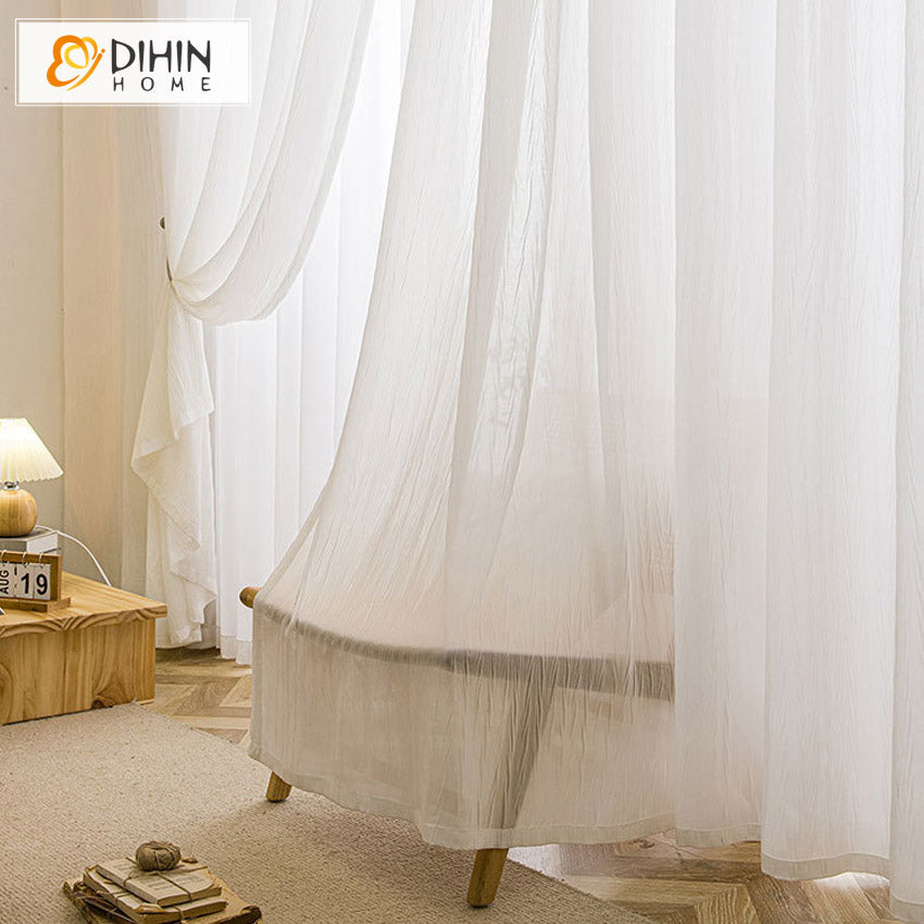 DIHINHOME Home Textile Sheer Curtain DIHIN HOME Modern Irregular Wavy Stripes,Sheer Curtain, Grommet Window Curtain for Living Room ,52x63-inch,1 Panel