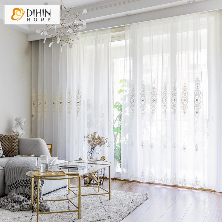 DIHIN HOME Modern Jacquard Window Screening ,Sheer Curtain, Grommet Window Curtain for Living Room ,52x63-inch,1 Panel