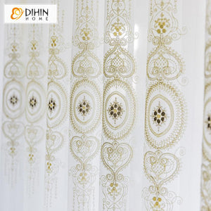 DIHIN HOME Modern Jacquard Window Screening ,Sheer Curtain, Grommet Window Curtain for Living Room ,52x63-inch,1 Panel