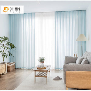 DIHINHOME Home Textile Sheer Curtain DIHIN HOME Modern Light Blue Color Sheer Curtain, Grommet Window Curtain for Living Room ,52x63-inch,1 Panelriped