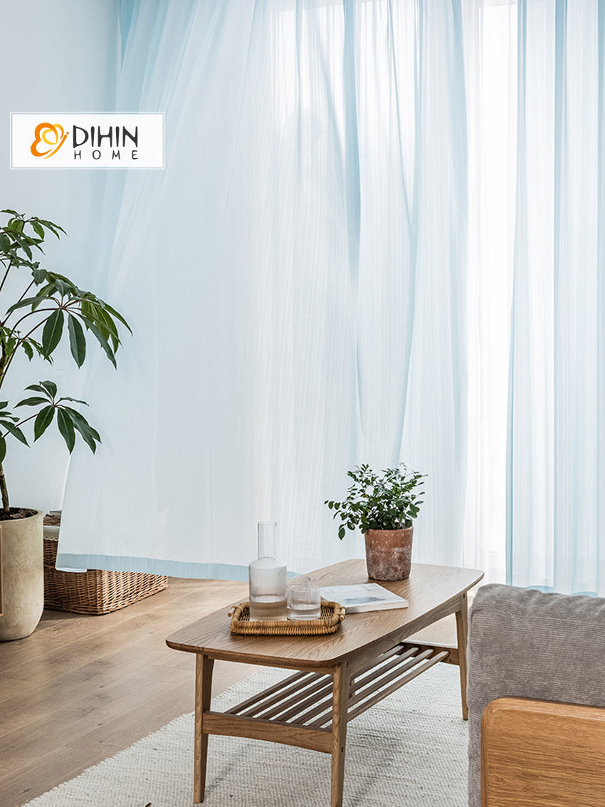 DIHINHOME Home Textile Sheer Curtain DIHIN HOME Modern Light Blue Color Sheer Curtain, Grommet Window Curtain for Living Room ,52x63-inch,1 Panelriped