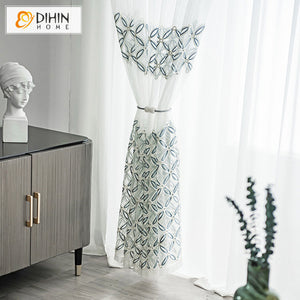 DIHINHOME Home Textile Sheer Curtain DIHIN HOME  Modern Luxury Embroidered Sheer Curtain,Grommet Window Curtain for Living Room ,52x63-inch,1 Panel