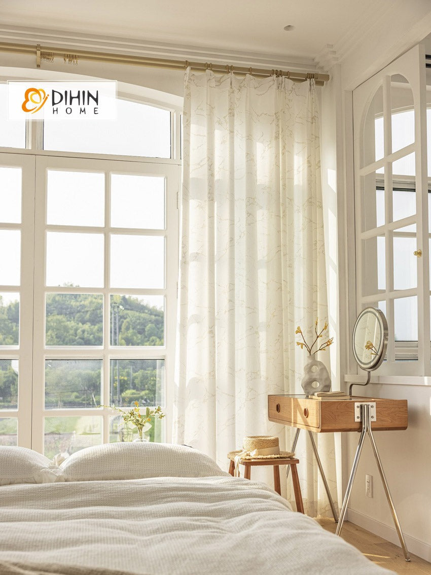 DIHINHOME Home Textile Sheer Curtain DIHIN HOME Modern Marble Texture,Sheer Curtain,Blackout Grommet Window Curtain for Living Room ,52x63-inch,1 Panel