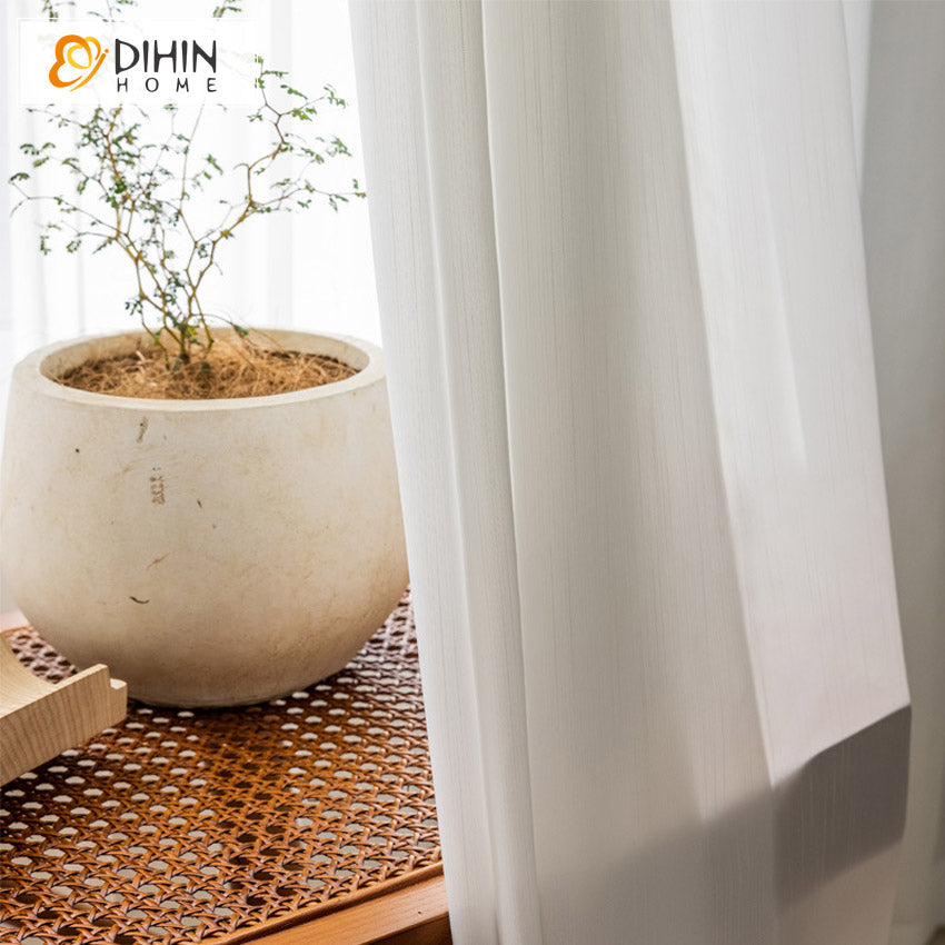 DIHINHOME Home Textile Sheer Curtain DIHIN HOME Modern Minimalist Pinstripes Cotton Linen White Color,Grommet Window Sheer Curtain for Living Room ,52x63-inch,1 Panel